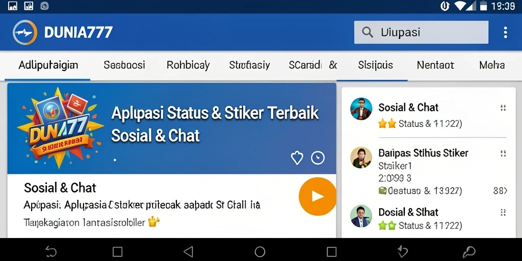 Tampilan antarmuka DUNIA777 dengan stiker dan status yang menarik.